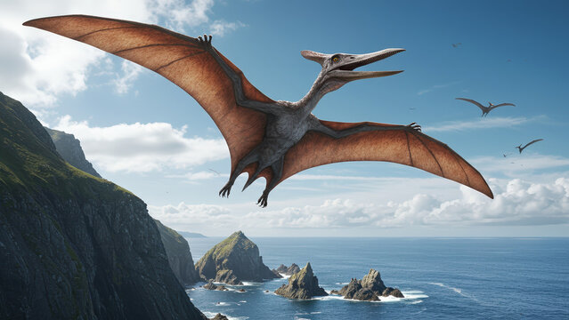 Pteranodon Flying Over Coastal Cliffs