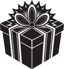 gift box vector illustration, christmas gift box clipart, christmas gift box silhouette vector icon black and white