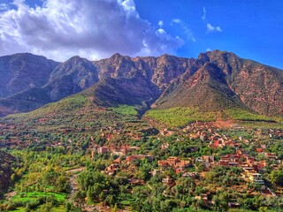 Panoramic View of the Atlas Mountains and Villages in Ourika Valley, Morocco