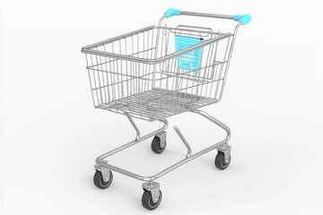 Empty metal shopping cart against a plain background.