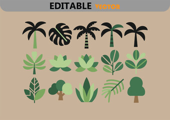 Collection of flat style tropical and nature icons