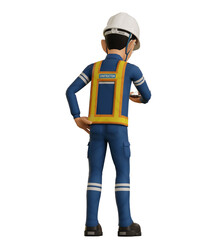 Isolate industrial worker is using the mobile phone  to taking a photo on transparent back ground