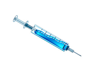Fototapeta premium Blue syringe isolated on white, representing medical care, injection, or vaccination concepts. Generative AI