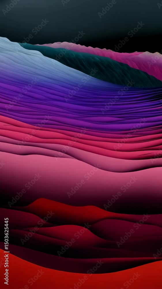 Poster dynamic abstract wavy dark hills and vibrant colored terrain with smooth flowing movement background