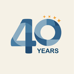 40 years logo for events, celebrations, anniversary, colorful mosaic, geometric, minimalist blue tones, flat design, stars, light background