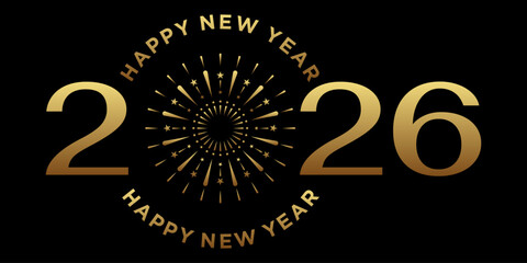 Luxury New Year 2026 Logo with Numbers and Gold Fireworks New Year Greeting Card. Event , Celebration