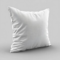 A fluffy white square pillow rests on a seamless grey background