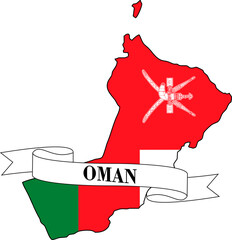 The map of Oman overlaid with the Omani flag and its name written on a ribbon
