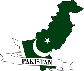 The map of Pakistan overlaid with the Pakistani flag and its name written on a ribbon