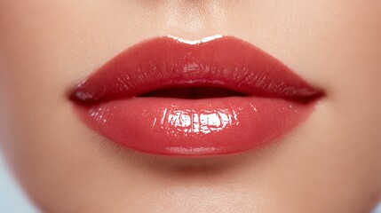 Glossy lips lipstick swatches for beauty branding Close-up of beautifully done lips featuring a glossy lip color, highlighting beauty and cosmetic artistry in a modern setting.