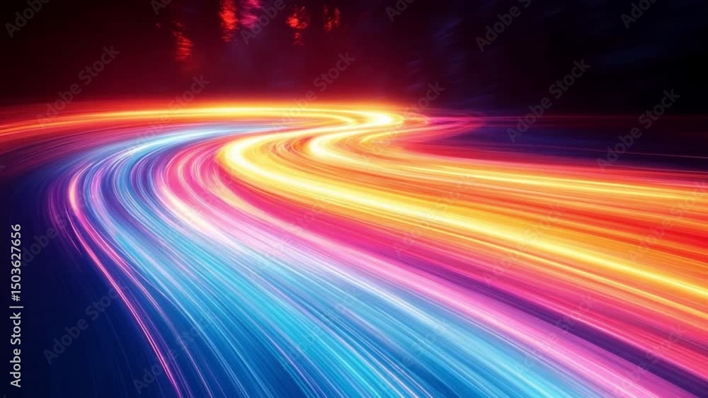 Poster dynamic light trails: energetic streaks of vibrant light dance across the frame, illustrating moveme