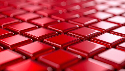 Close-Up of Glossy Red Mosaic Tiles in Uniform Grid Layout