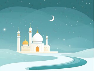 Naklejka premium Night Mosque with Winter Landscape.