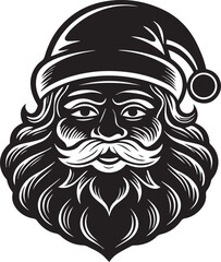 Obraz premium christmas santa head clipart, christmas santa head silhouette, christmas santa head vector illustration black and white