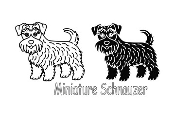 Miniature Schnauzer Line Art, Most Popular Dog Breeds Coloring Page for Kids