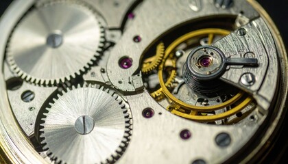 Detailed Close-Up View Of Vintage Watch Gears