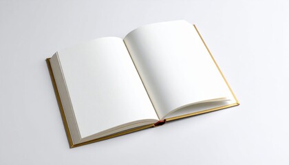 Fototapeta premium Open Book With Blank White Pages Gold Edges On White Background