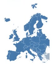 Obraz premium Detailed Map of Europe's Countries in a Light Blue Shade