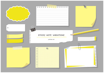 ノート、メモ、付箋の素材セット