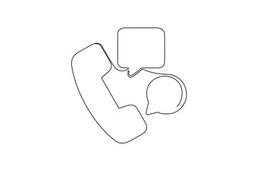 Fototapeta premium Continuous one line drawing of Phone with speech bubble. Single line drawing illustration of Phone icon communication. Customer service and communication concept vector art. Doodle line illustration.