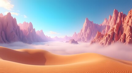 Naklejka premium Sunset paints the mountain landscape and desert horizon while snow touches the winter scenery under the vast sky