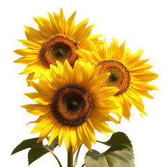 Bright yellow sunflowers in full bloom, isolated