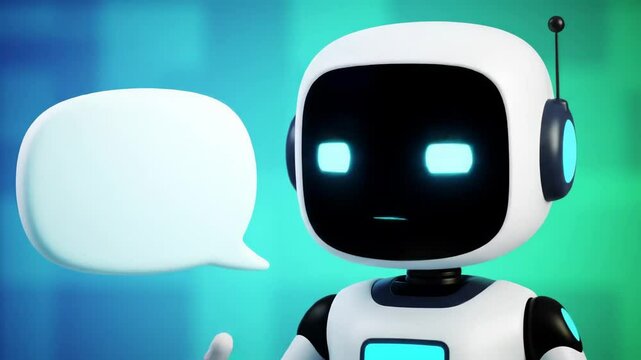 Friendly Robot Character with Empty Speech Bubble for Communication