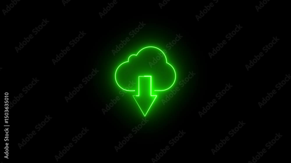 Poster upload icon symbol, cloud icon and neon line upload arrow icon. glowing neon cloud storage with arro