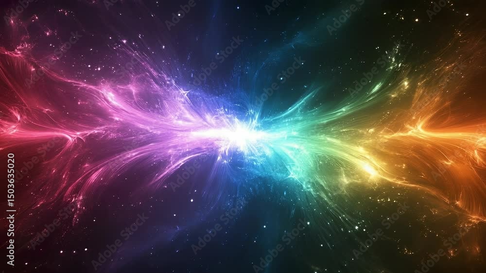 Poster vibrant abstract nebula explosion background with colorful energy streams effect