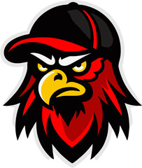 Fierce Red Falcon Wearing Black Cap