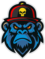 Angry Blue Gorilla with Skull Hat