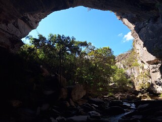 cave entrance and blue sky