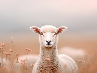 Obraz premium Sheep in autumn field portrait.