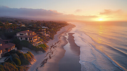 serene sunset over oceanfront properties, showcasing beauty of coastal living