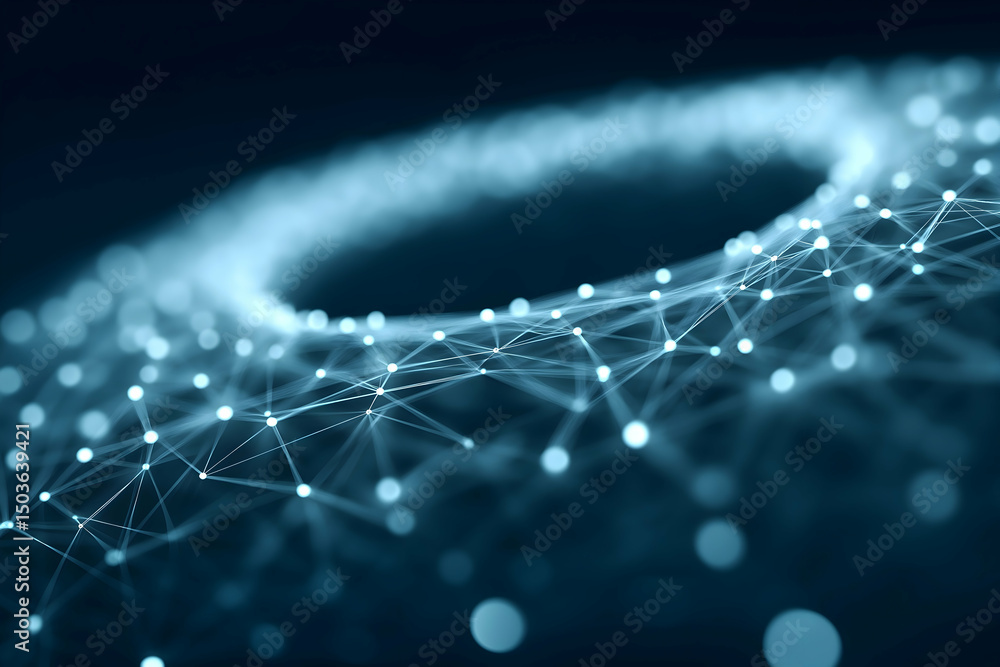 Aufkleber abstract digital network of glowing points and lines forming a futuristic circular pattern on a dark