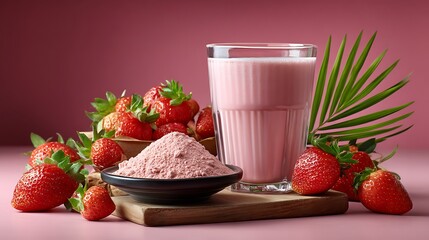Preparing Strawberry Drink with Fresh Berries and Powder