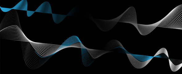 Abstract blue smooth wave on a white background. Dynamic sound wave. Design element. Vector illustration.
