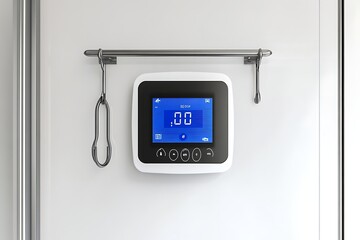 Digital Display on White Wall, Industrial Monitoring System, Zero Reading.