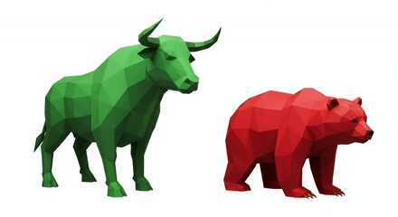 Fototapeta premium Green Bull and Red Bear: Stock Market Polygonal Models