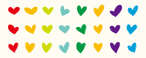 手書き風のハートのイラストセット(カラー)