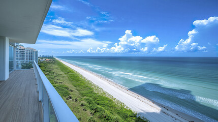 Fototapeta premium Breathtaking oceanfront view with sandy beach and clear blue skies