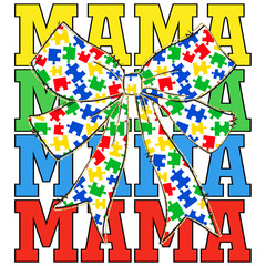 Autism Mama PNG – Colorful Puzzle Heart Autism Awareness Sublimation Design