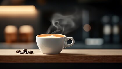 Fototapeta premium Steaming Coffee for Cafe Counter.