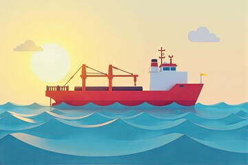 Low-poly oil ship on a stylized ocean, flat shading and simple geometric waves, minimalist design