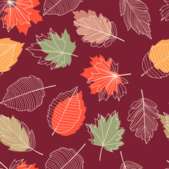 Autumn Maple Leaves Seamless Pattern. Autumn Leaf Background Vector Illustration. Hand Drawn Abstract Botanical Wallpaper with Maple Leaves for Prints, Home Decoration, Textile Design, Fabric.