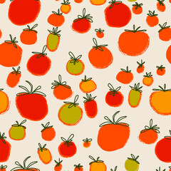 Tomato Seamless Pattern. Abstract Hand Drawn Tomato Repeat Background. Vegetable Seamless Pattern for Prints, Home Decoration, Fabric, Textile, Surface Design. Vector EPS 10	