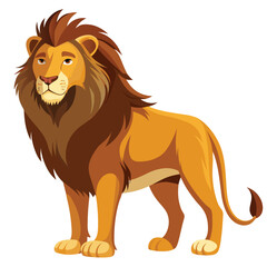 Obraz premium A majestic male lion with a golden and dark brown mane stands proudly, looking off to the side with white background