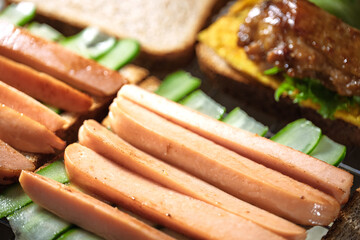 Delicious Grilled Sausages and Toasted Bread Slices