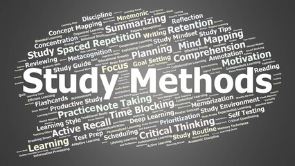Study Methods Word Cloud. Learning strategies and effective study techniques visualized.