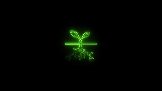 glowing neon sprout icon animation black background. 4K Video motion graphic animation.